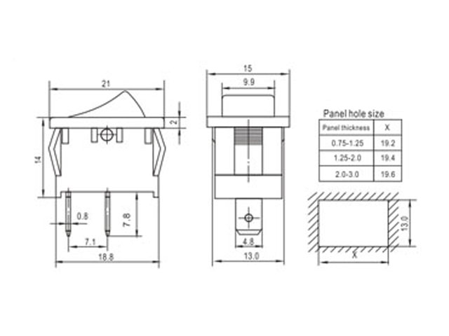 Vypínač kolébkový malý 6A / 250V černý ON-OFF, vypínač masomlýneku Zelmer ZMM4048