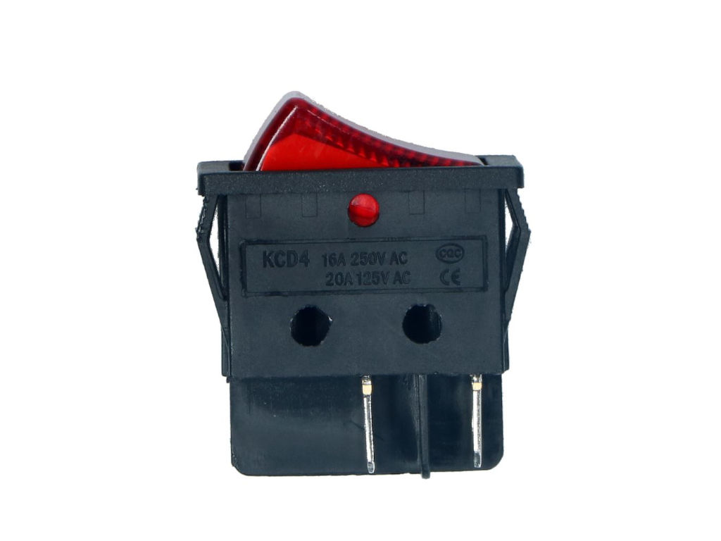 Vypínač kolébkový s podsvitem - červený 230V / 16A KCD4