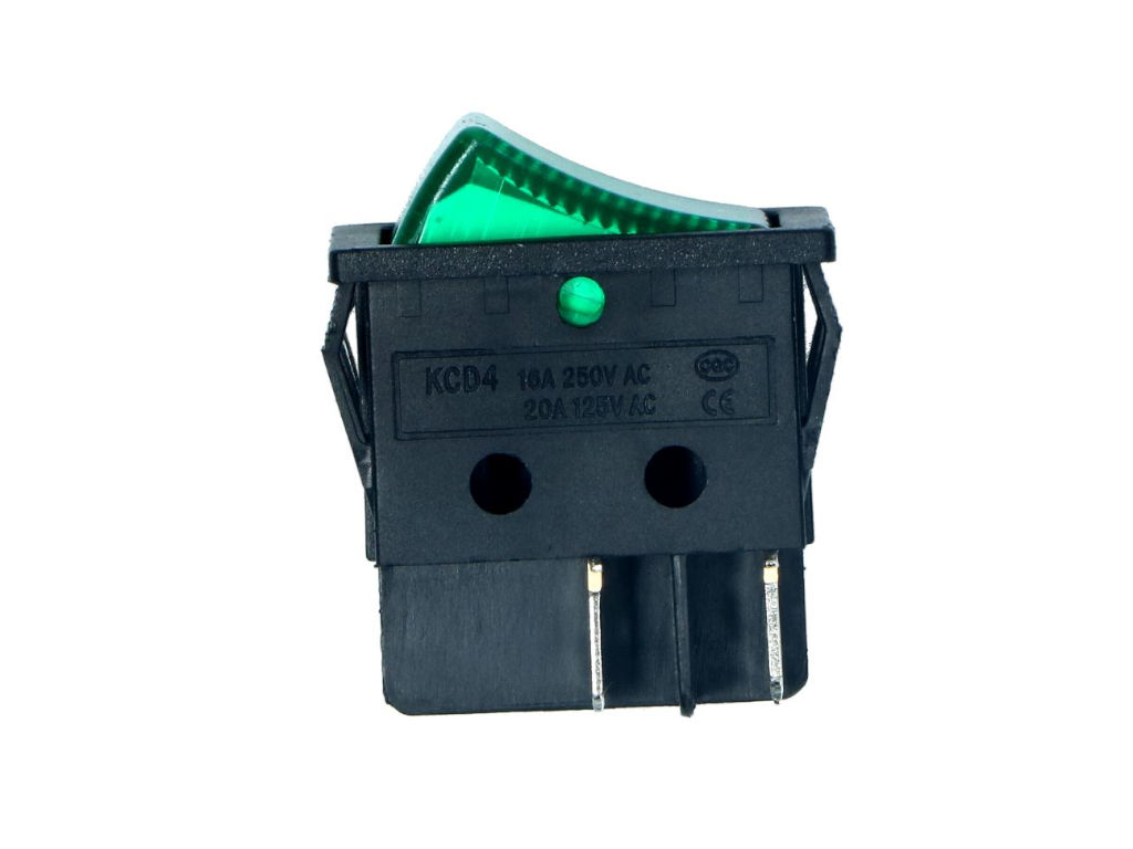 Vypínač kolébkový s podsvitem - zelený 230V / 15A KCD4