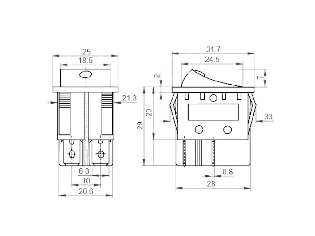 Vypínač kolébkový s podsvitem - zelený 230V / 15A KCD4