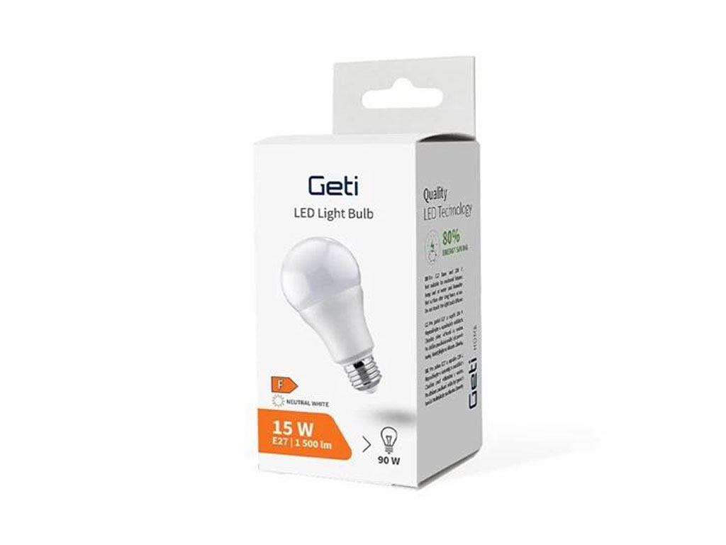 Žárovka LED GETI E27 15W A70, 220-240V, 4000-4500°K přírodní bílá
