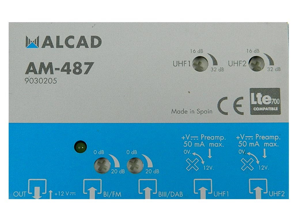 anténní zesilovač ALCAD AM-487 4x vstup (UHF1, UHF2, FM, DAB)