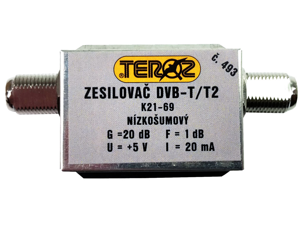 anténní zesilovač DVB-T / DVB-T2 20dB TEROZ č.493 F (k set top boxu +5V)