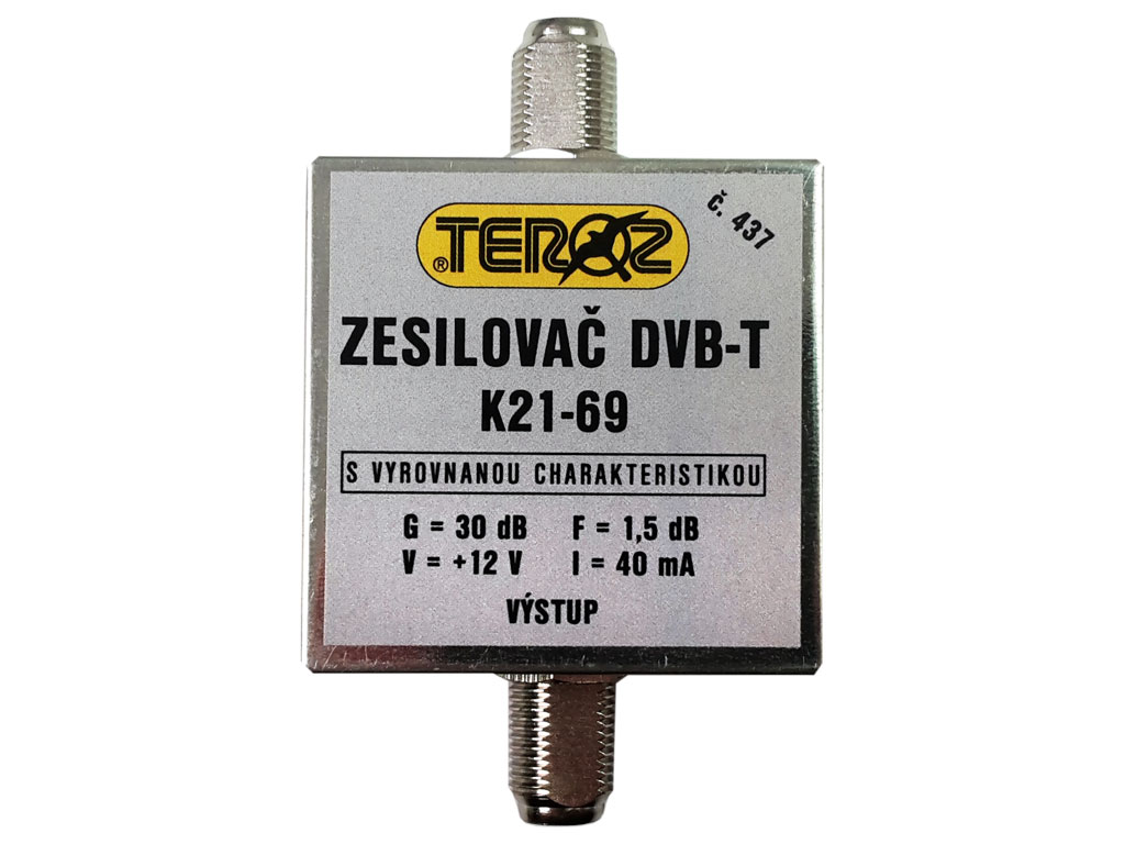 anténní zesilovač DVB-T / DVB-T2 30dB TEROZ č.437 s vyrovnanou charakteristikou