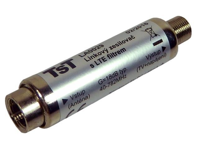 anténní zesilovač linkový TST LA0029 18 dB s LTE 2 filtrem pro DVB-T2 