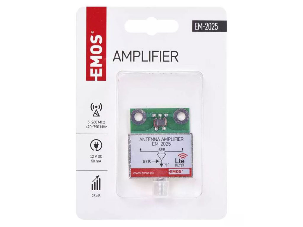 anténní zesilovač pro DVB-T do síta zesílení 25dB EM-2025