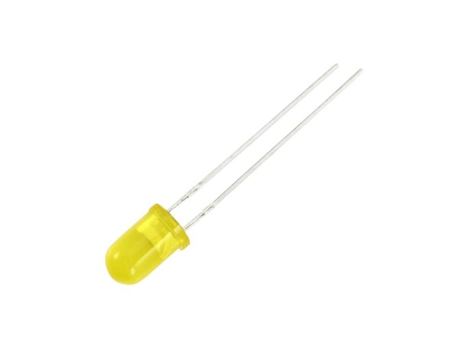Žlutá kulatá LED dioda 5mm s vyzařovacím úhlem 60°