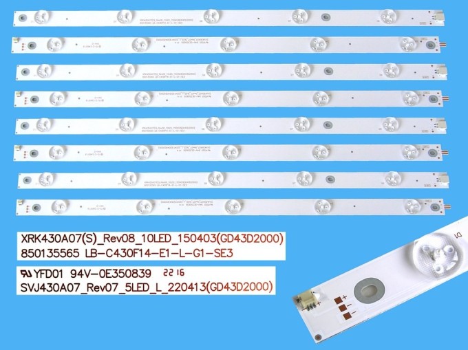 Sada LED podsvícení 855mm pro LCD TV 43" Hitachi / ChangHong 8 kusů