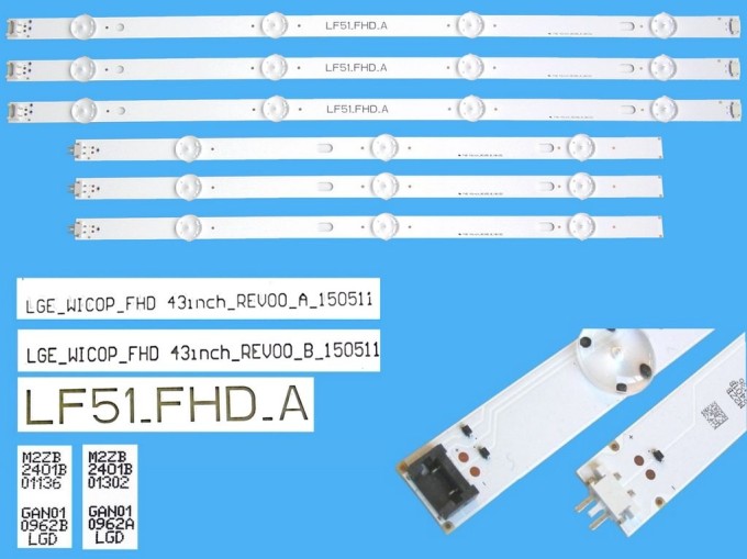 LED podsvícení sada 6 pásků pro LG 43LF51FHD DLED Total Array