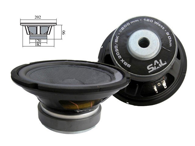 Basový reproduktor SAL SBX2030/BK 8 Ω 120 W 200mm kevlar