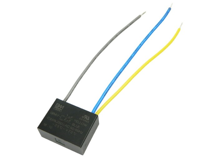 Dvojnásobný rozběhový motorový kondenzátor 1uF + 2uF / 250V CBB61 pro ventilátory