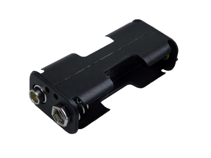 Plastové pouzdro na 2x AA baterie s 9V vývodem clip 6F22, verze 2