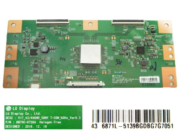 T-CON LCD modul 6871L-5139B / 6870C-0726A pro 43-49" UHD TV 60Hz