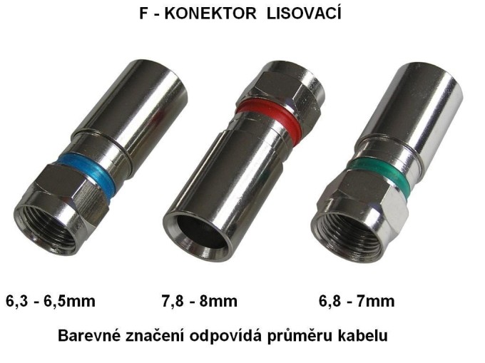 Kabelový krimpovací F konektor 3,9–6,8 mm s lisovacím upevněním zelený