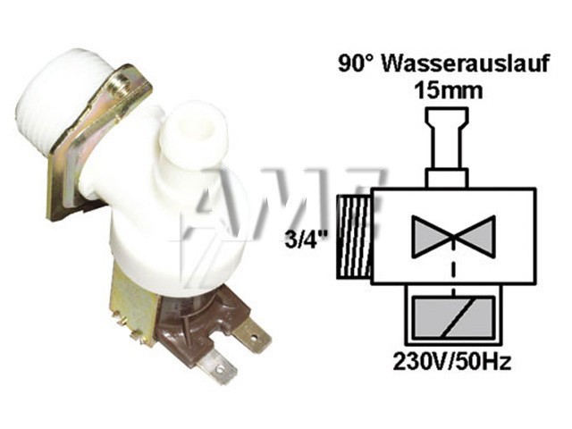 univerzální jednocestný napouštěcí ventil 90° s připojením 3/4" a 15 mm