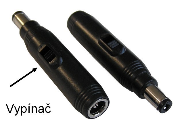Napájecí kabelová redukce s vypínačem 5,5/2,1 mm na 5,5/2,5 mm