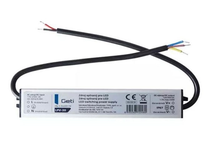 Montážní LED napájecí zdroj 12V 20W 1,7A Geti LPV-20