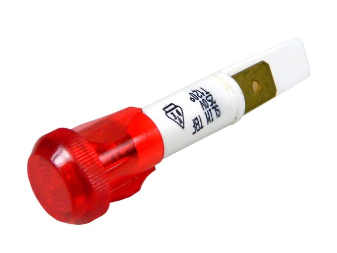 Červená kontrolka 10mm průměr, délka 50mm, 230V s faston připojením