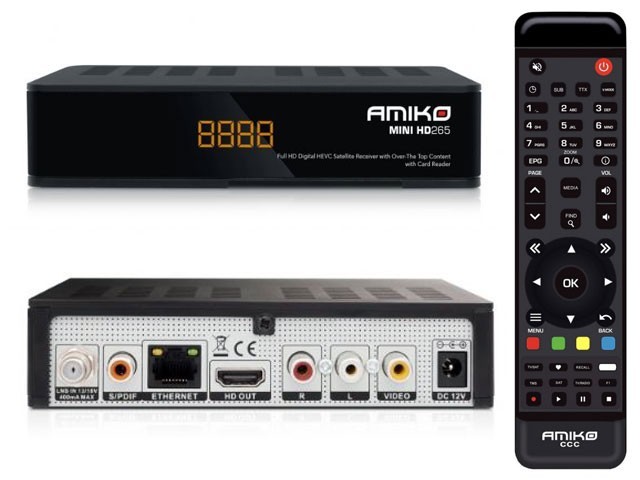 Satelitní přijímač Amiko Mini HD265 s HEVC a čtečkou karet