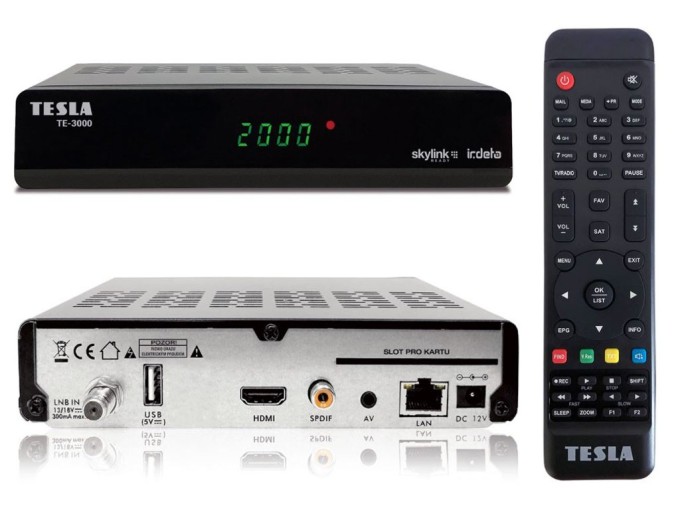 Satelitní přijímač TESLA TE-3000 DVB-S2 s FastScan a certifikací Skylink