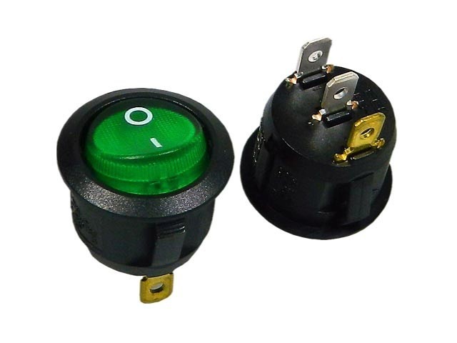 Kolébkový vypínač kulatý zelený ON-OFF 6A 250V AC SCI R13112B02BG2N2