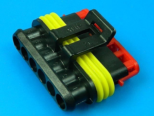Zásuvkový konektor AMP Superseal 1,5 SRS 6 PIN s uzamykacím zámkem SRS1,5/F06 282090-1