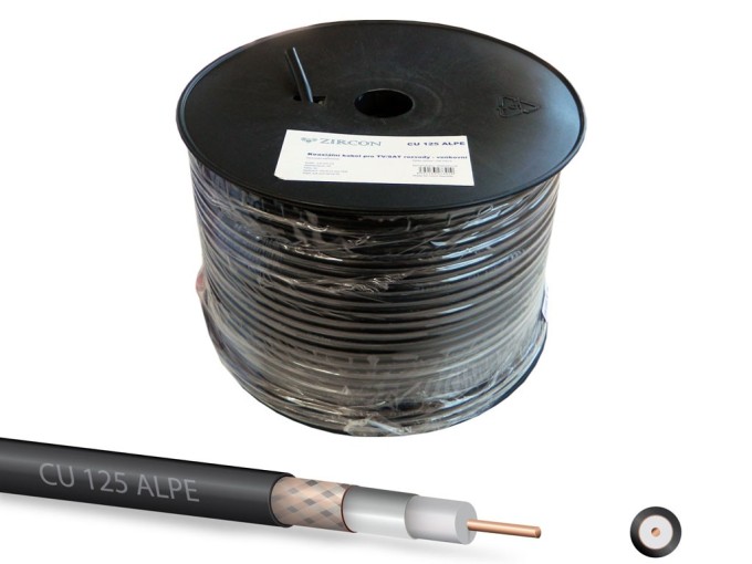 Koaxiální kabel 100m 75 Ohm Zircon CU 125 ALPE 6,8mm černý