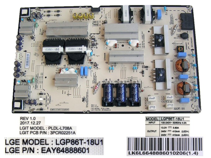 Napájecí zdrojová deska LCD modulu EAY64888601 pro TV LG 86"