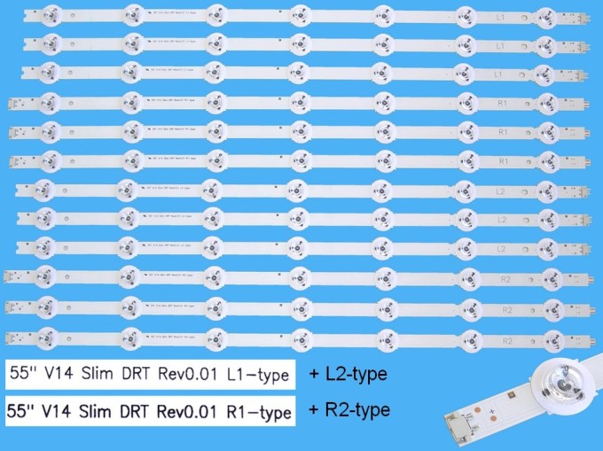 Sada LED podsvícení LG 55" V14 Slim DRT Rev0.01 s 12 pásky a 2pin konektorem