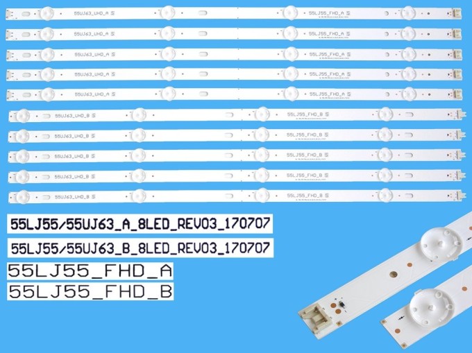 Sada LED podsvícení 10 pásků pro LG 55UJ63UHD série CSP55 DLED TOTAL ARRAY