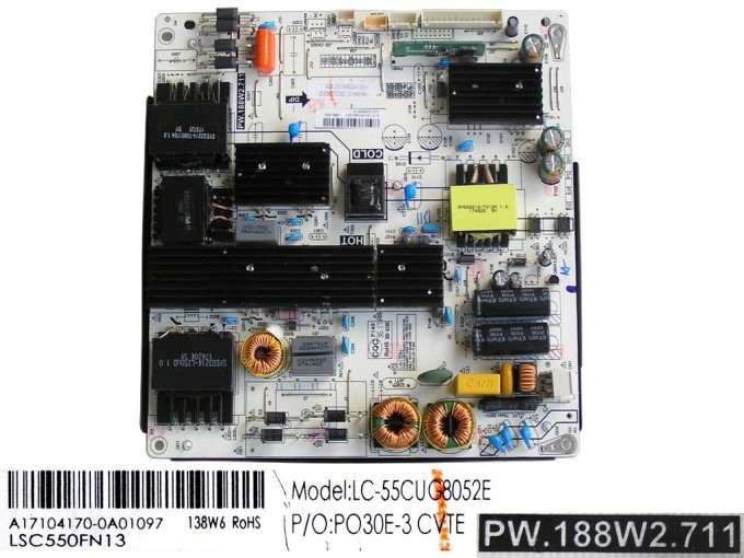 Napájecí zdrojová deska LCD modulu PW.188W2.711 / SMPS A17104170-0A01097 / LSC550FN13