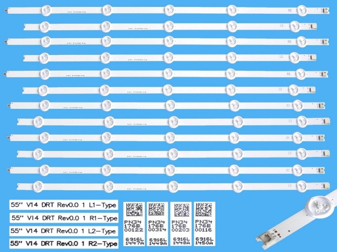 LED podsvícení sada 12 pásků pro 55" LCD TV Philips / LG DLED TOTAL ARRAY V14 DRT Rev0.01