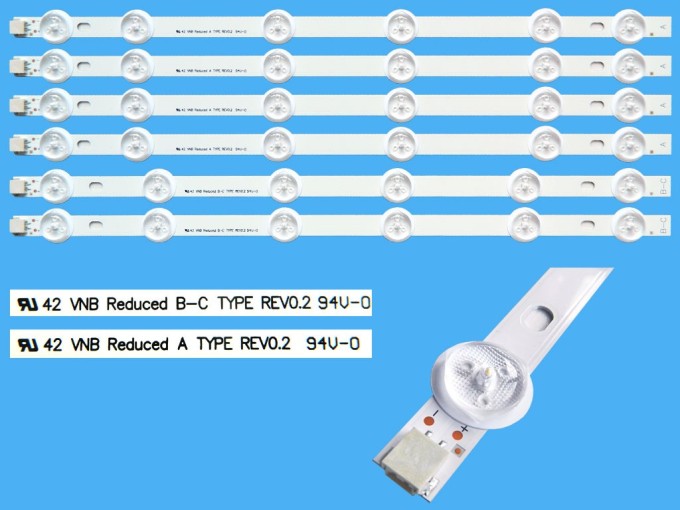 Sada LED podsvícení 374mm pro LCD TV Vestel 23283028AL, 6 pásků (4x typ A + 2x typ B-C)