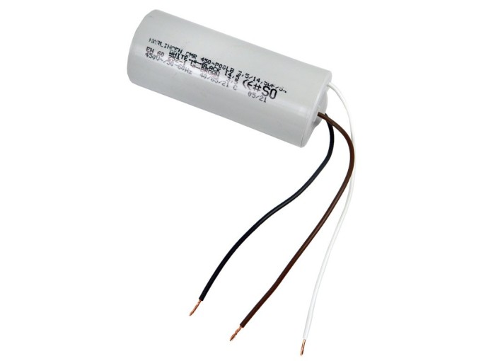 Dvojitý rozběhový kondenzátor 3.5uF / 14.5uF 450V s drátovými vývody