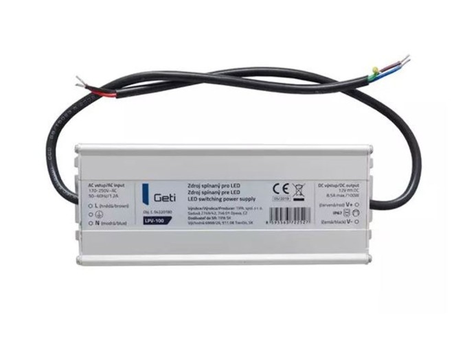 Montážní LED napájecí zdroj 12V 100W 8,5A IP67