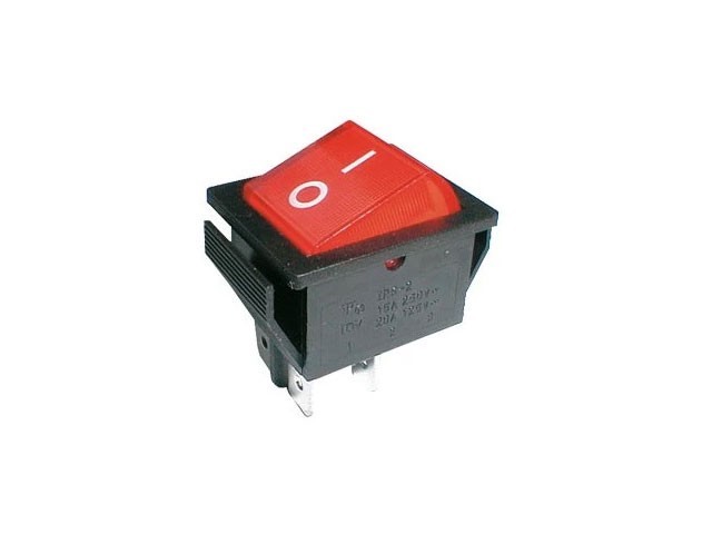 Kolébkový vypínač 2 polohy 4pin ON-OFF 250V 15A červený prosvícený