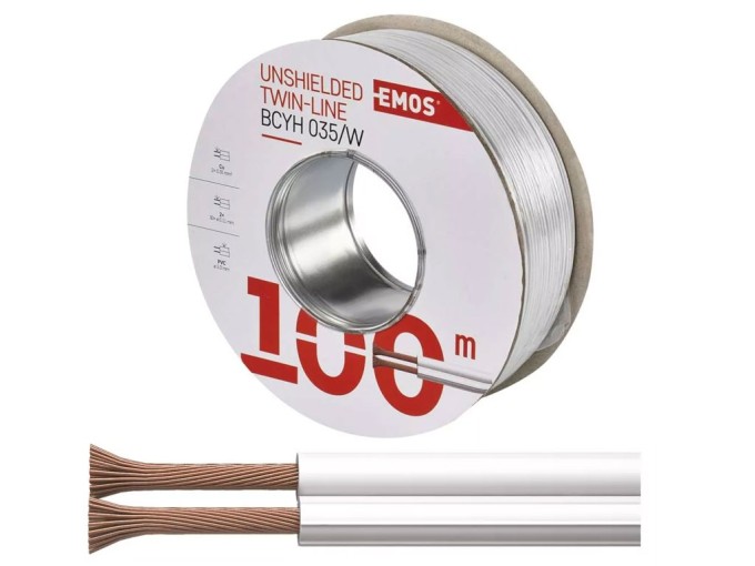Dvojlinka kabel 2x0,35mm² bílý PVC plášť, měděné vodiče