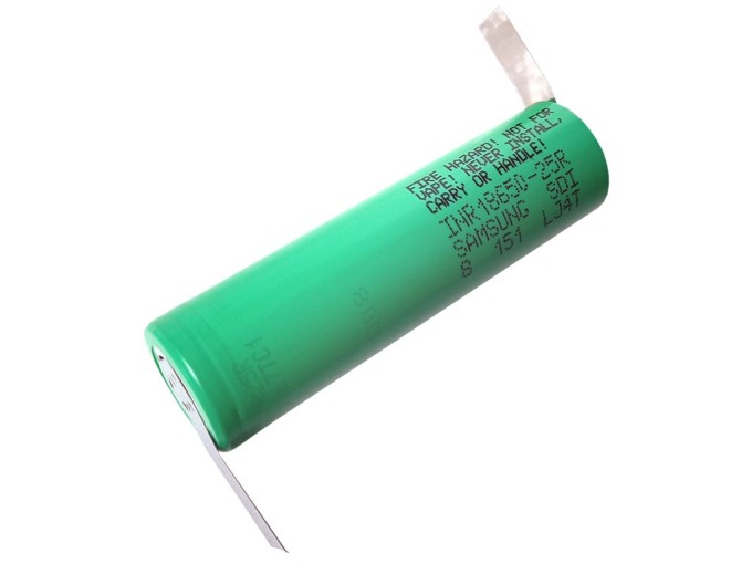 Li-Ion akumulátor 3,6V 2500mAh Samsung INR18650-25R s pájecími vývody ve tvaru Z