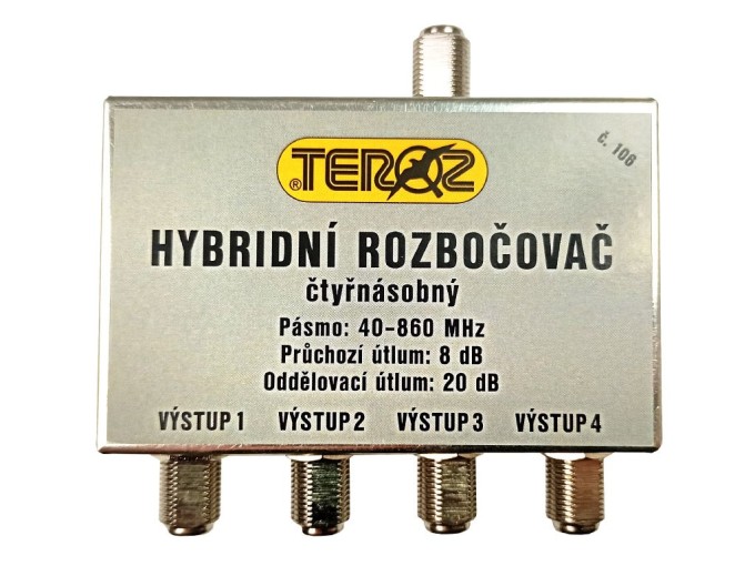 Hybridní anténní rozbočovač TV s 4 výstupy a F konektory č.106