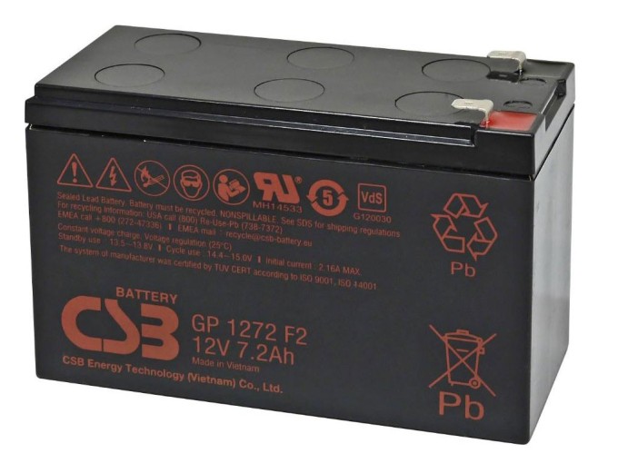 Olověný akumulátor 12V 7,2Ah s konektory 6,35mm CSB GP1272F2