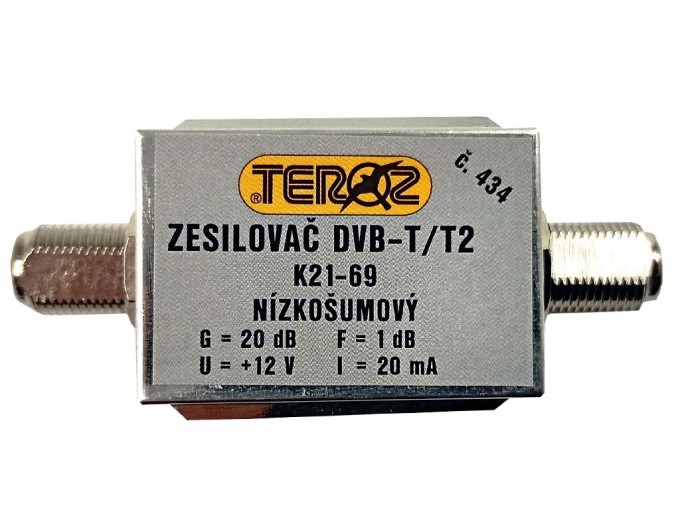 DVB-T/DVB-T2 anténní zesilovač 20 dB s F konektory TEROZ č.434
