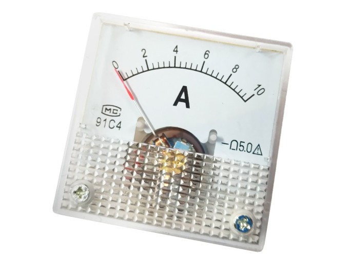 Analogový panelový ampérmetr 10A DC s bočníkem 45x45 mm
