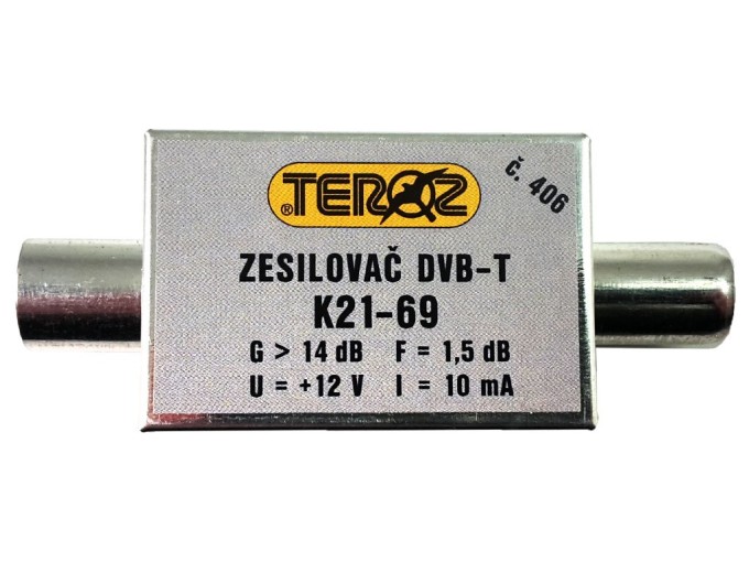 DVB-T/DVB-T2 anténní zesilovač 14 dB s IEC konektory TEROZ č.406