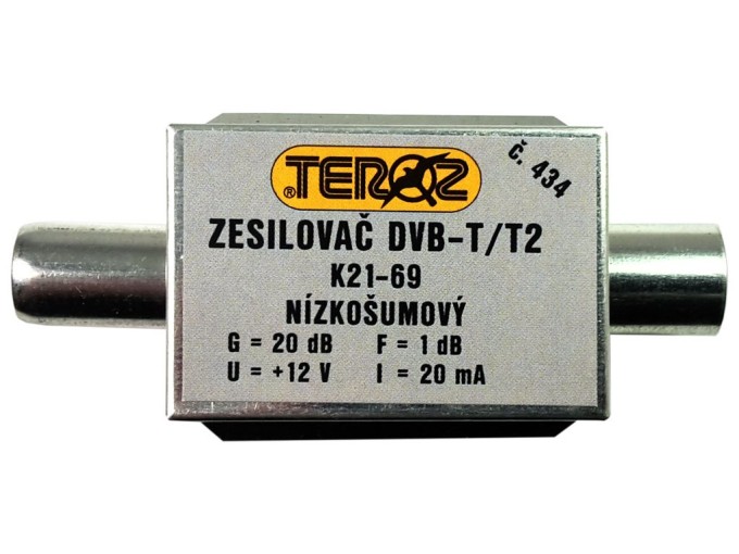 DVB-T/T2 anténní zesilovač 20dB s IEC konektory TEROZ č.434