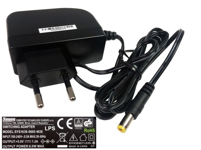 Impulzní napájecí adaptér 5V 1,2A s konektorem 5,5x2,1 mm