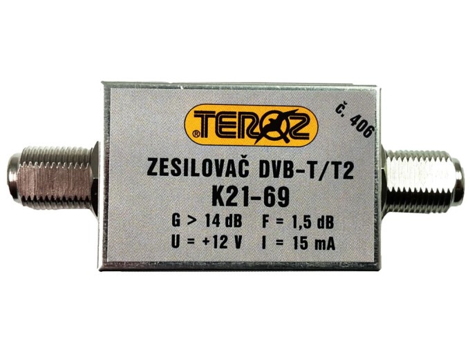 DVB-T2 anténní zesilovač 14 dB s F konektory TEROZ č.406