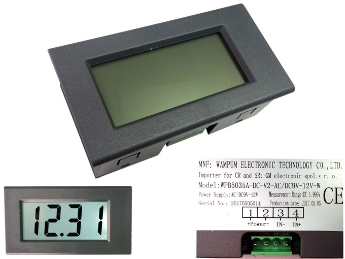 Digitální panelové měřidlo napětí 0-1,999 V DC s LCD a bílým podsvícením