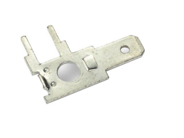 Faston kolík 4,8x0,8mm úhlový 90° pro PCB, pocíněná mosaz, RM 5,08mm