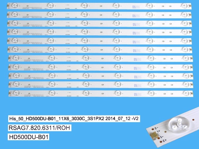 Sada LED podsvícení 505mm pro Hisense 50" LCD TV, 11 pásků, 66 LED