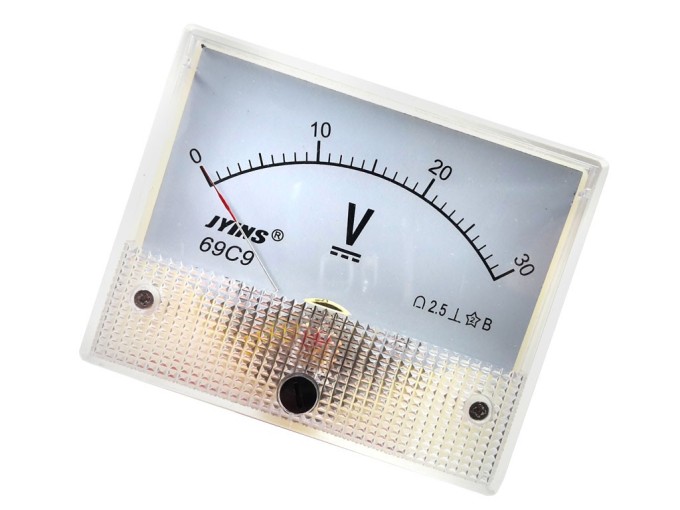 Analogové panelové měřidlo 30V DC s ručičkou 80x65 mm